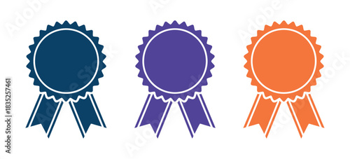 Award Ribbons Vector. Colorful Prize Rosettes for Winners, Quality Badges, and Event Celebrations