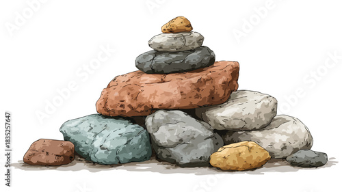 Unique Drawing of Balanced Rock Formation with Small Stone on Top