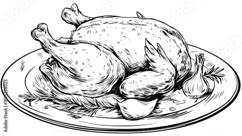 Delicious Fried Chicken on Plate with Chinese Calligraphy Drawing