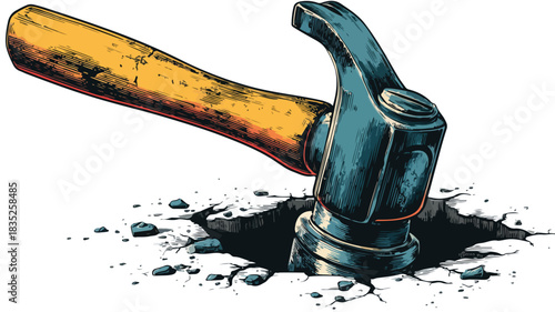 Hammer Stuck in Hole Vector Illustration for Construction Projects