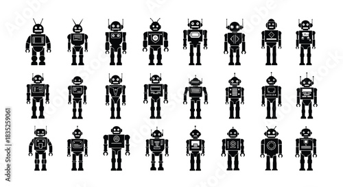 Collection of various black robot icons