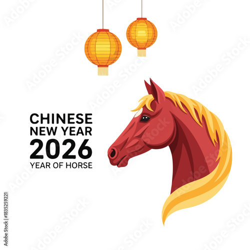 Chinese New Year 2026 Year of the Horse Celebration with Traditional Lanterns and Festive Horse Illustration