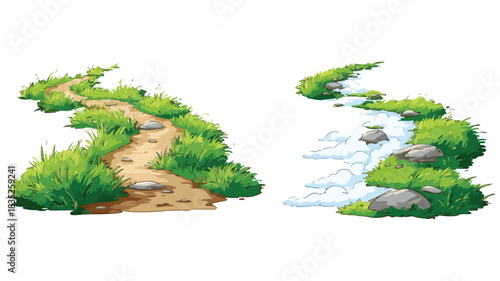 Scenic Pathway with Lush Green Grass - Tranquil Nature Walkway