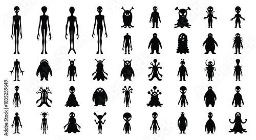Collection of various alien and monster silhouette icons