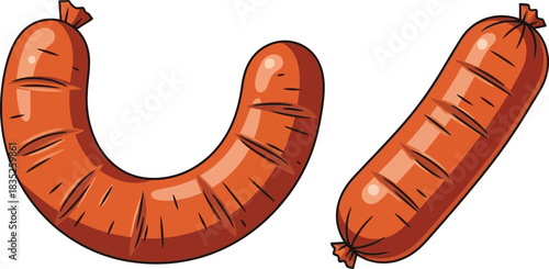 Cartoon illustration of two grilled sausages isolated on white background