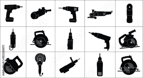 Collection of power tool silhouette icons