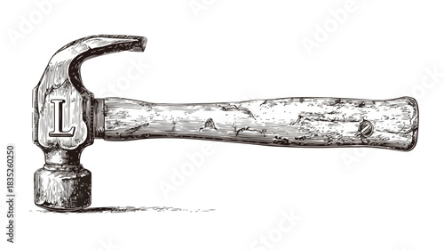 Vintage Hammer with Letter L Vector Illustration and Outline Design
