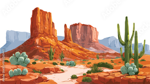 Majestic Desert Canyon Landscape with Cactus and Rock Formations