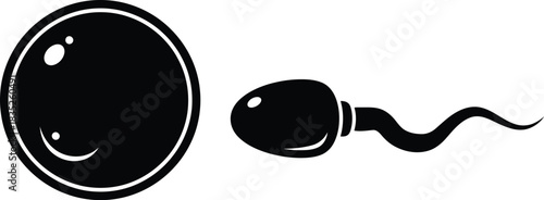 Sperm and egg cell illustration in black and white for reproductive health