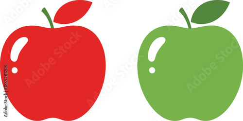 Red and green apple illustration on a white background
