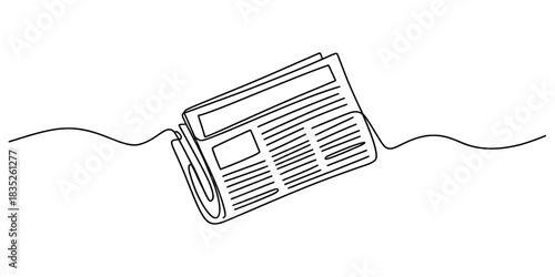 Continuous line drawing of a folded newspaper, symbolizing daily news, information, communication, and current events, on a clean white background Vector, illustration