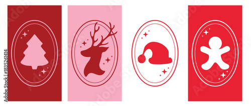 Christmas Reindeer Concept, Santa Hat Holiday Elements, Gingerbread Cookie and Christmas Tree, Festive Wallpaper Vector, Phone Wallpaper, Vector Illustration, Modern Seasonal Design, Trendy Background