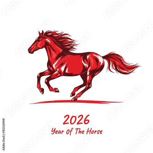 A Dynamic Red Horse Galloping Forward, Symbolizing the Year of the Horse 2026