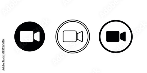 Video Camera Icon Set in Circle Frame for Recording and Streaming Applications