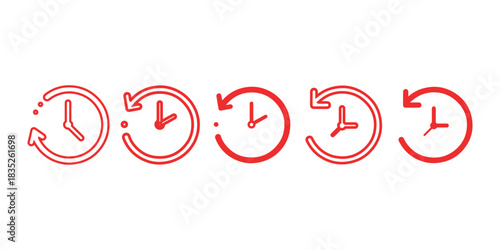 Red Clock Arrow Circle Icon Set for Time Management and Process Flow Visualization
