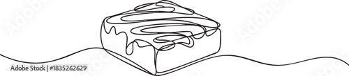 single line illustration of a brownie with chocolate drizzle pattern, smooth continuous lines in a clean modern vector style