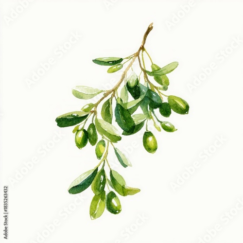 Wallpaper Mural Watercolor olive branch illustration. Torontodigital.ca