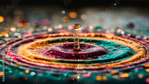 Goutte d'eau tombant et provoquant des ondes
