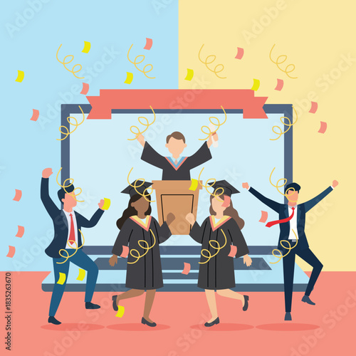 Students Celebrating Academic Achievement During Online Ceremony