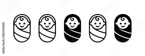 A row of five simple icons depicts newborns, with alternating black and white outlines representing different babies.