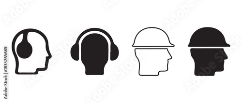 Safety at work head and ear protection icons for industrial use.