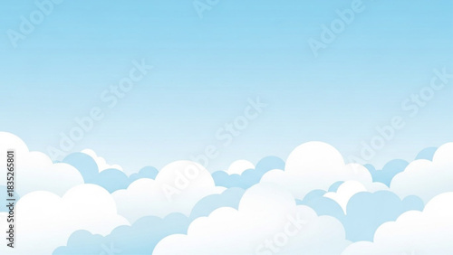 Abstract Cloud Background with Flat Rounded Clouds on Light Blue Sky and Open Space