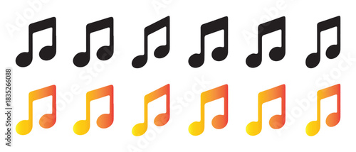 Music notes symbols, black and vibrant gradient, showcasing rhythm.