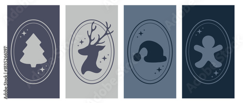 Christmas Reindeer Concept, Santa Hat Holiday Elements, Gingerbread Cookie and Christmas Tree, Festive Wallpaper Vector, Phone Wallpaper, Vector Illustration, Modern Seasonal Design, Trendy Background