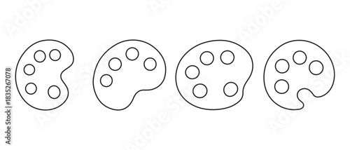 Four artist paint palettes line art icon set for creative design.