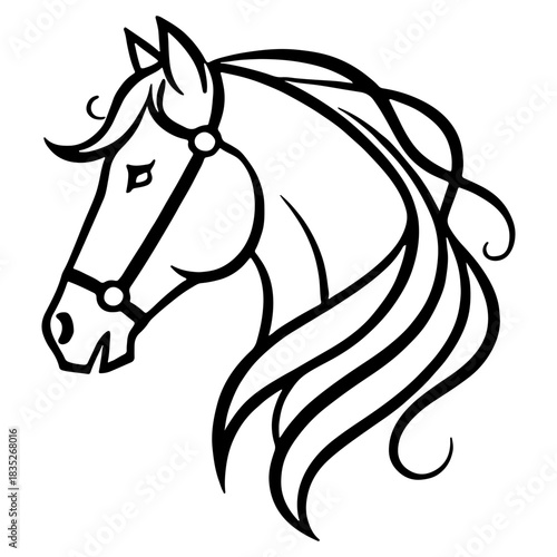 Elegant line art illustration of horse head with flowing mane, noble icon for  corporate brand and symbol of the 2026 Year