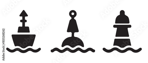 Navigation buoys icon set aids to marine navigation and warning.