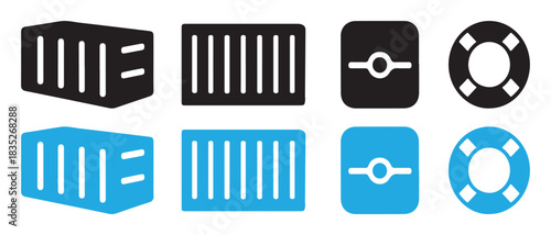 Global logistics, shipping, port, and maritime safety vector icon set.
