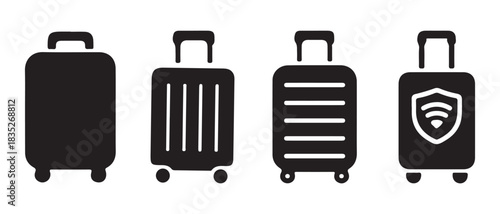 Travel baggage icons, diverse designs, including secure smart wifi..