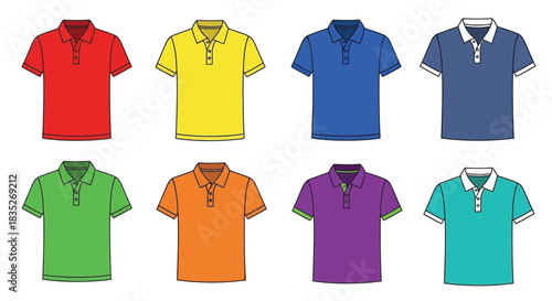 Colorful polo shirts displayed in a grid style showcasing various hues