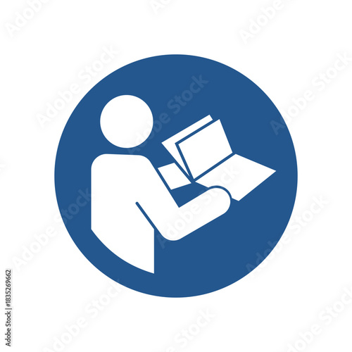 ISO 7010 M002 Instruction Manual Safety Symbol. Mandatory Action Icon. Instruction Booklet Required Symbol. Safety Pictogram Read Instructions. Instruction Manual Compliance Icon. 
