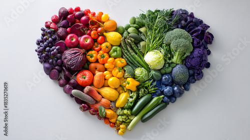 Heart shaped fruits and vegetables rainbow colors