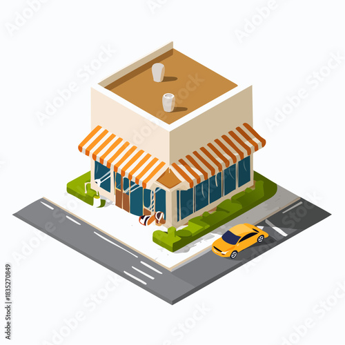 Cafe Building Isometric Vector Illustration
