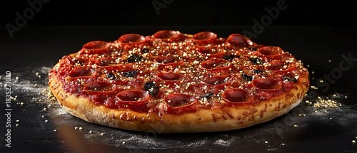 Fototapeta Naklejka Na Ścianę i Meble -  Delectable Pepperoni Pizza with Sesame Sprinkles