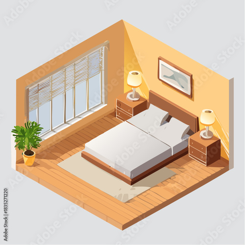Cozy Hotel Bedroom Vector Illustration