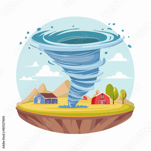 Floating Island Tornado Vector Illustration