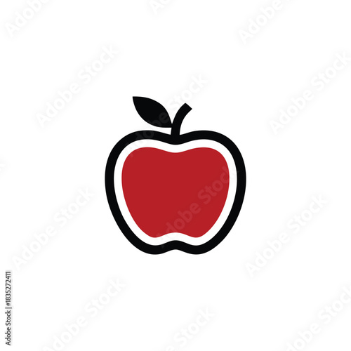Apple Fruit Icon: Stylized Red and Black Graphic