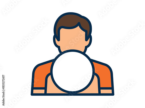 A person holding a large white circle in front of their face, representing a masked or hidden identity.