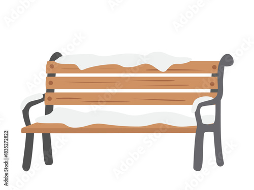 Wooden bench with snow covered. Winter bench clipart. Winter element, hello winter clipart in flat cartoon style.