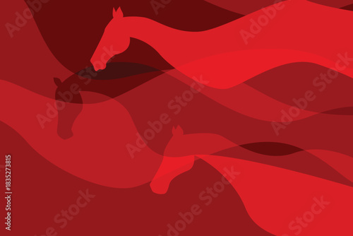 Horse silhouettes on red background. Vector illustration
