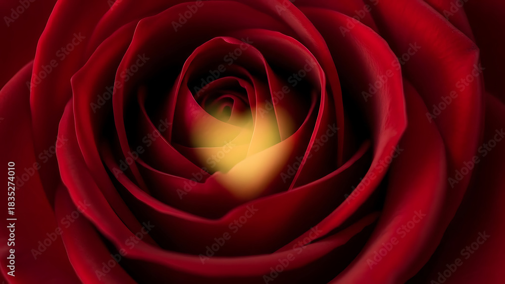 Naklejka premium Red Rose Spiral with Glowing Golden Center