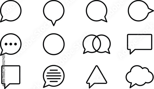 speech bubble icons, communication symbols, chat interface, dialogue design, message box, conversation graphic, UI elements, ellipsis bubble, rectangular bubble,