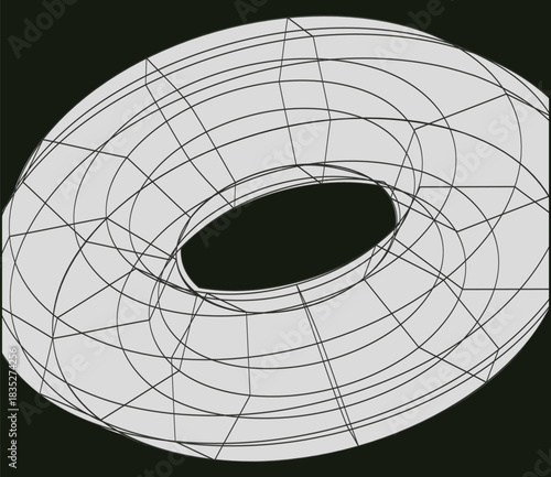 Abstract 3D Wireframe Torus Geometry - Modern Scientific and Mathematical Illustration of a Doughnut Shape