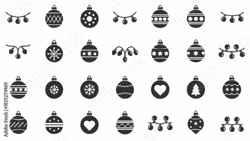 Collection of christmas ornaments and string lights