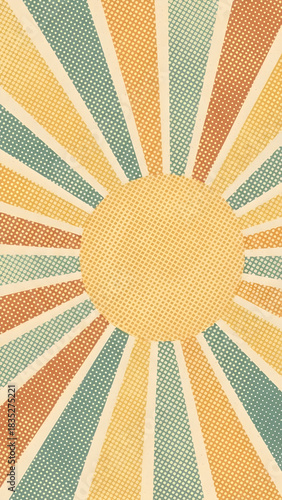 Retro Sunburst Design with Dotted Texture and Colorful Rays