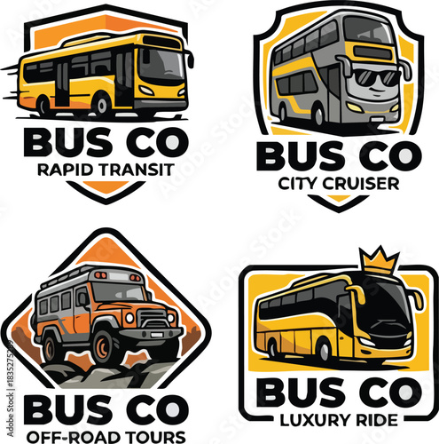 school bus icons set
